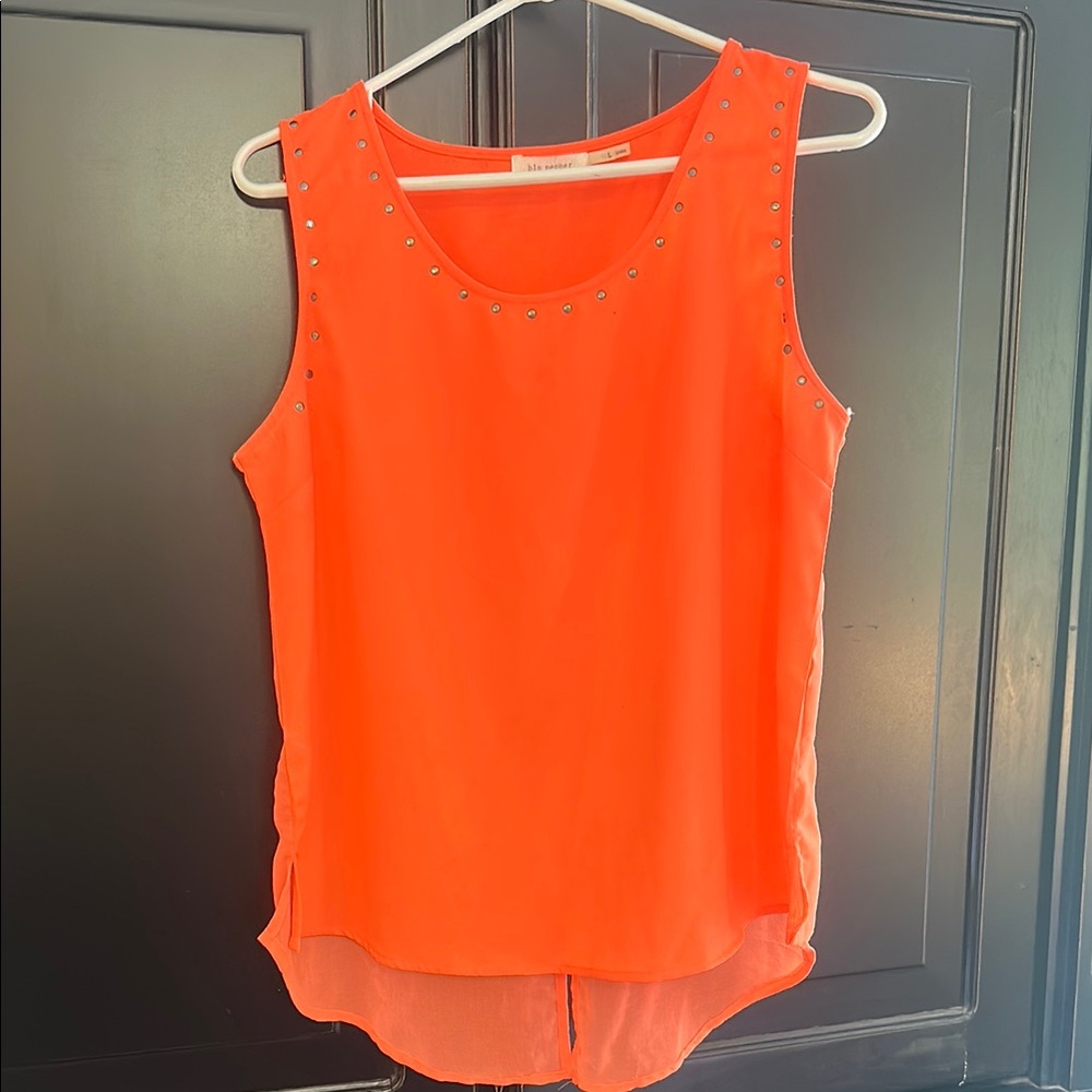 Orange Sleeveless  Studded Tank Top